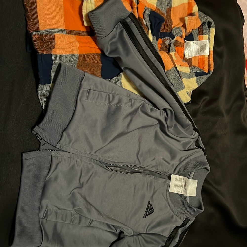Boys 2t Addias Gray jacket and 24m fall colored button up together for $12
